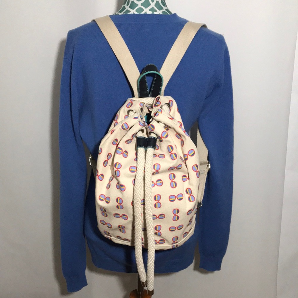 Jonathan Adler Cream Color Canvas Backpack Mini Sunglasses Print